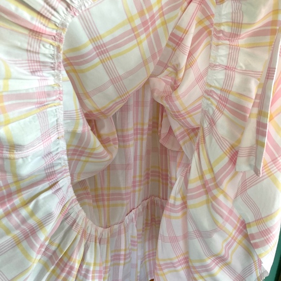 Womens size medium Chaps NWT pink & yellow plaid button front dress with pockets - Picture 7 of 13